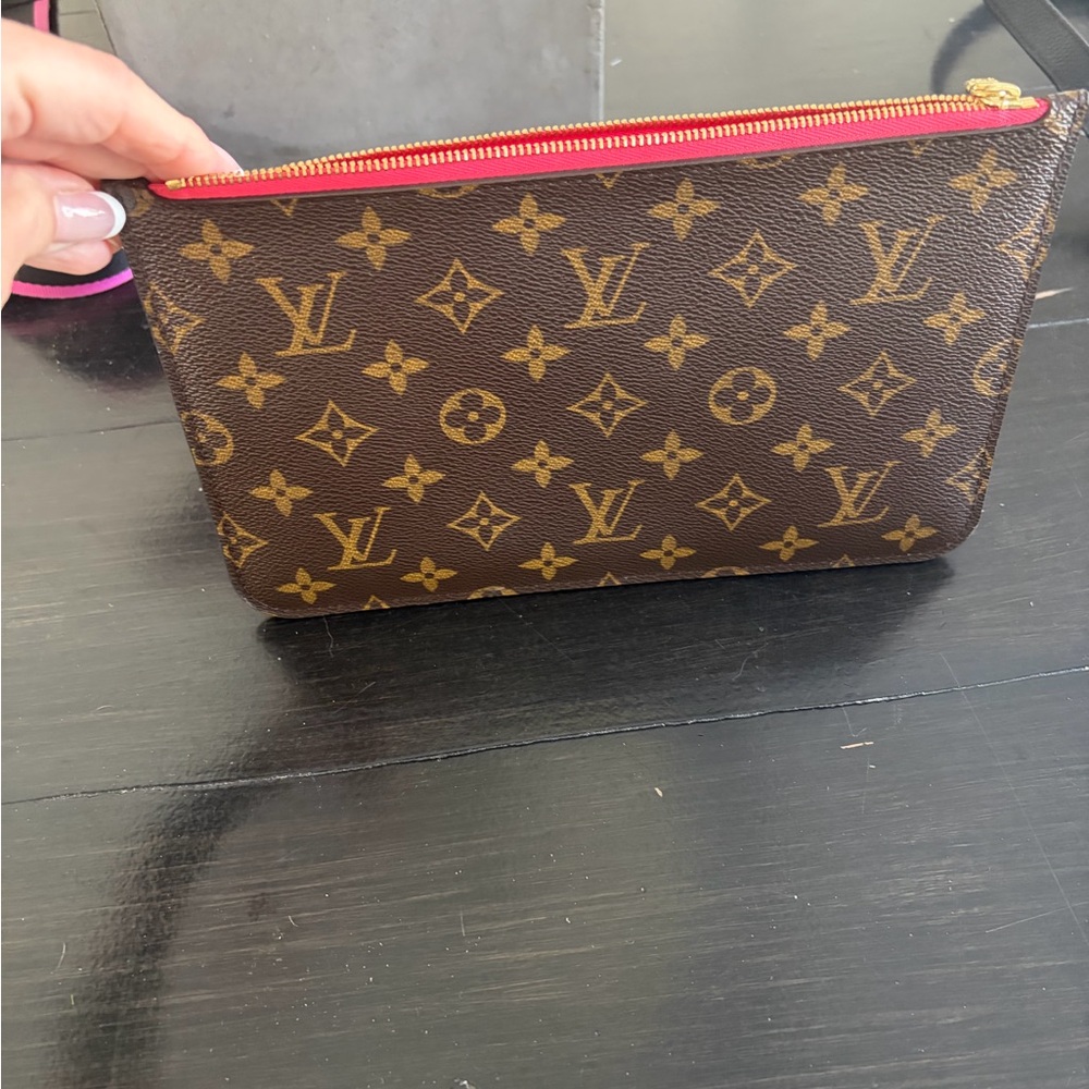Louis Vuitton Brown Monogram Clutch with Red Zipper